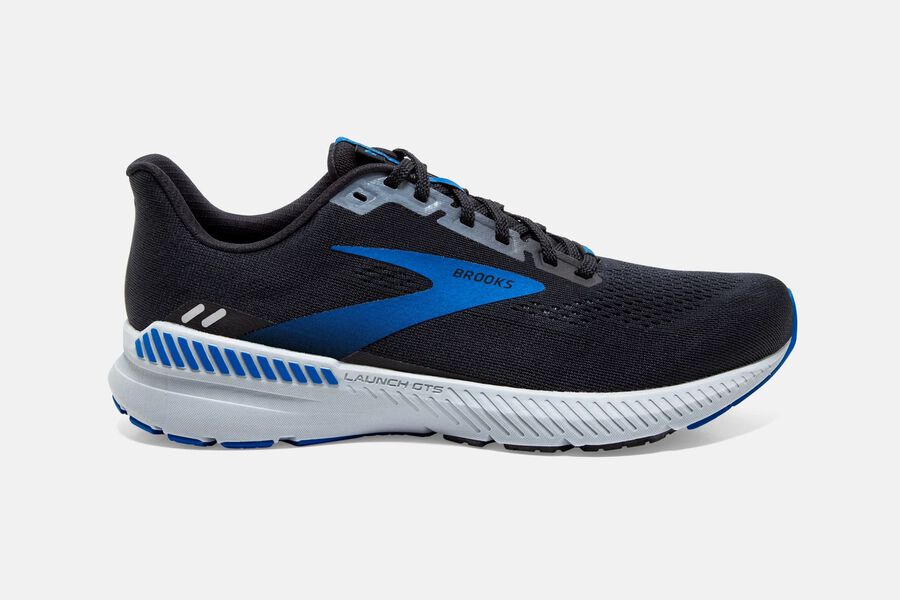 Launch GTS 8 Road Brooks Running Shoes NZ Mens - Black/Grey/Blue - FHCWSB-154